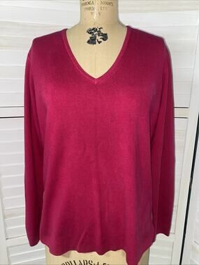 CHICOS Women’s Fuchsia Pink V Neck Long Sleeve Sweater Top Silk Blend Size 3